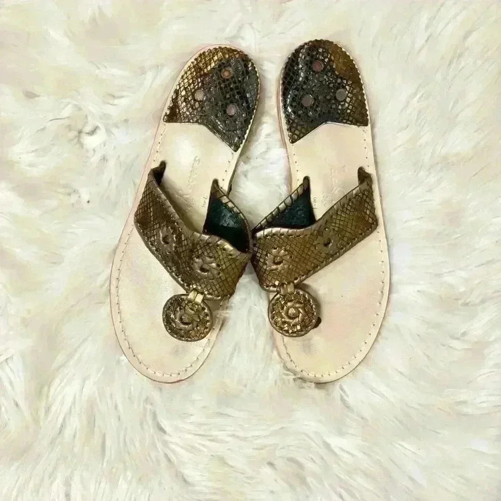 Jack Rodger’s bronze metallic thong sandals sz 7 m